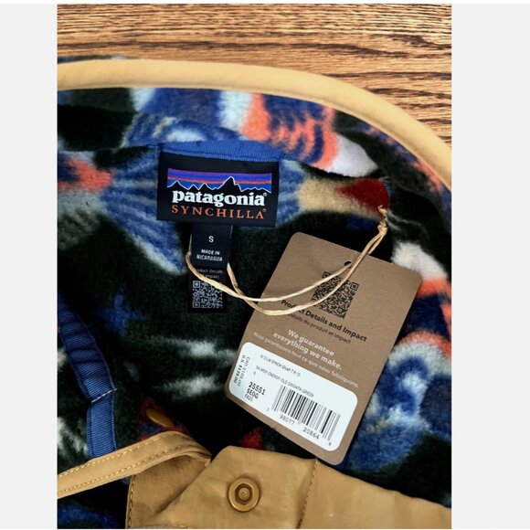 NWT Patagonia Synchilla Snap-T Mens Old Growth Green Salmon Energy size S FISH - Picture 4 of 5